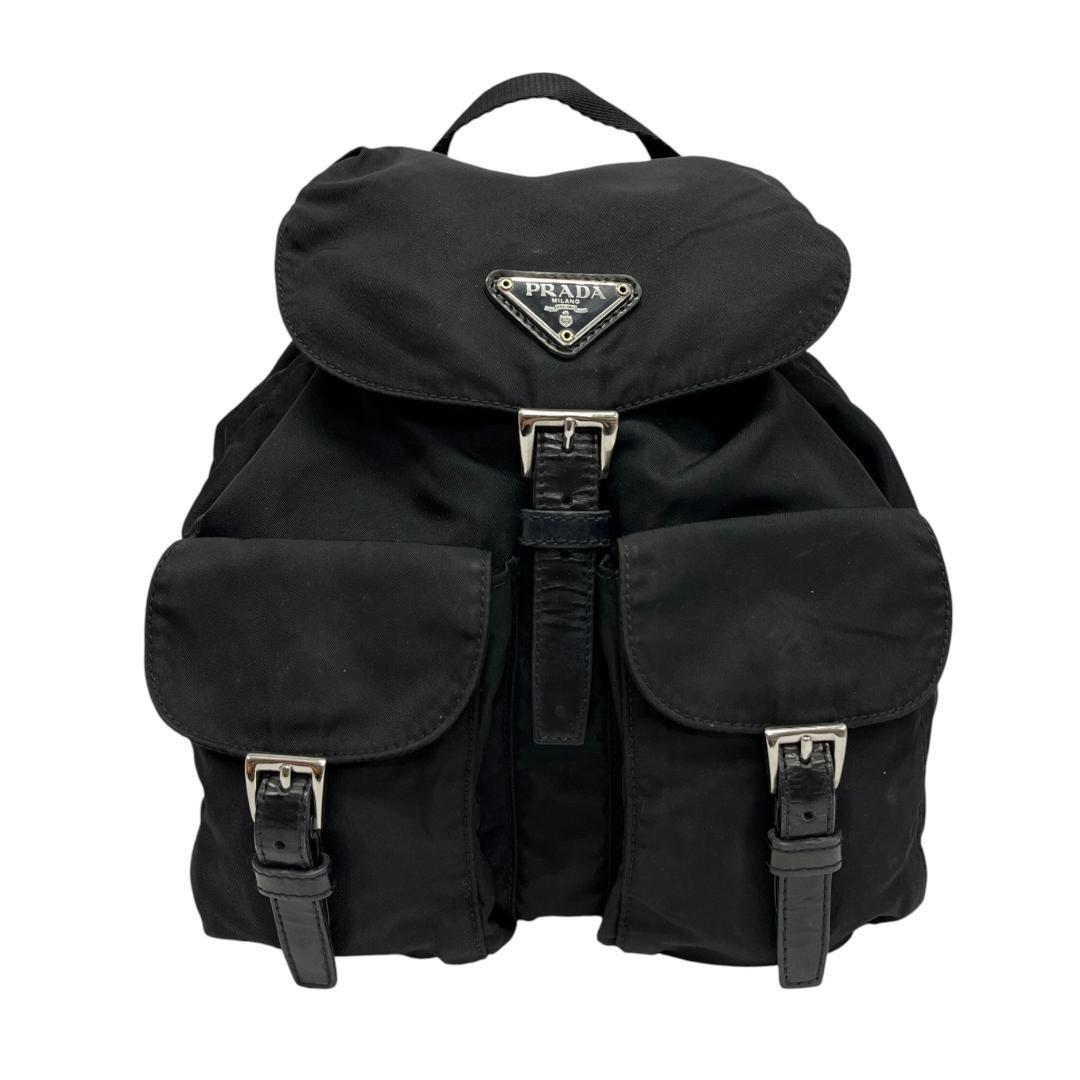 美品 PRADA プラダ リュック バックパック 三角プレート 白タグ 黒