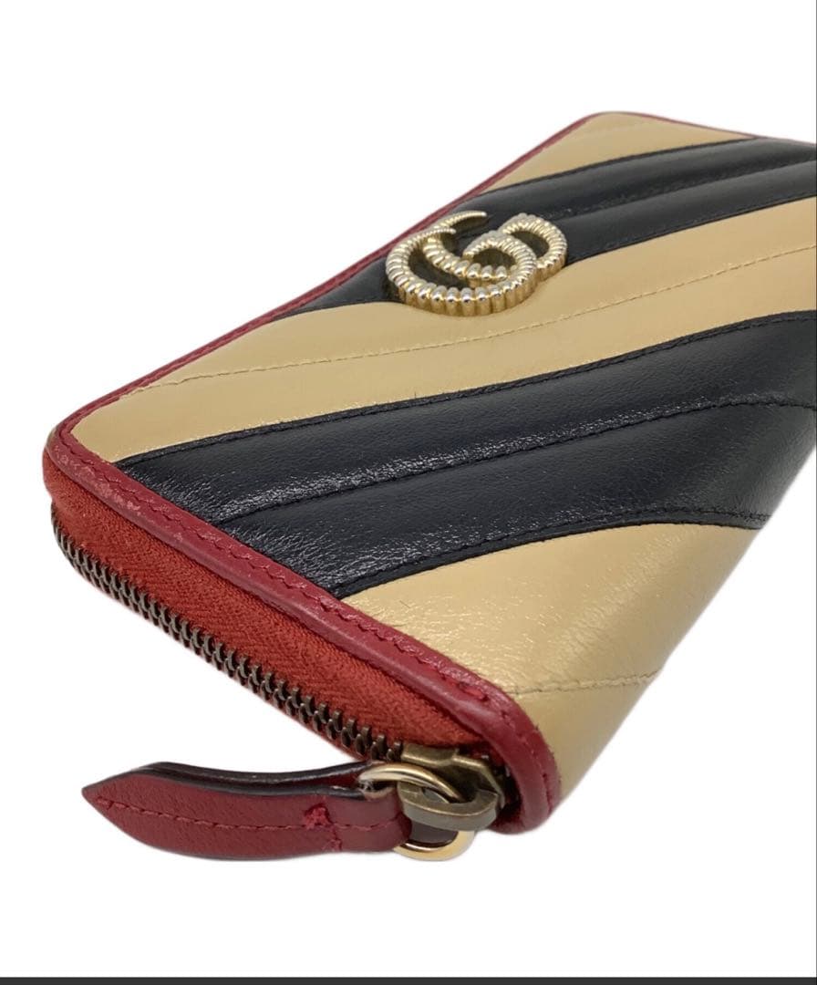GUCCI レザー長財布 ストライプデザイン