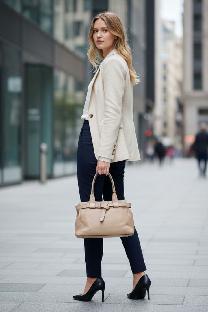 【美品】 土屋鞄 シボ革 レザーハンドバッグ ベージュ 上品 通勤 トート 軽量