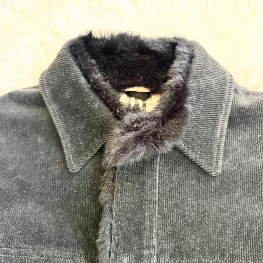 バーバリーブラックレーベル　ラビットファー　コーデュロイジャケット　黒　チェック