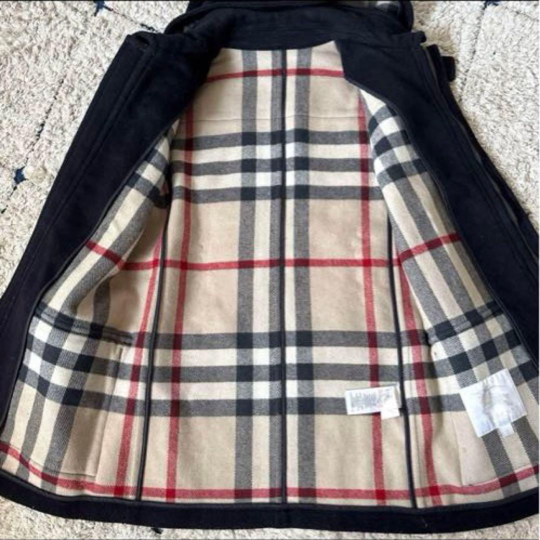 【2way✨】バーバリー　ダッフルコート　メガチェック　トグル　レザー　ネイビー