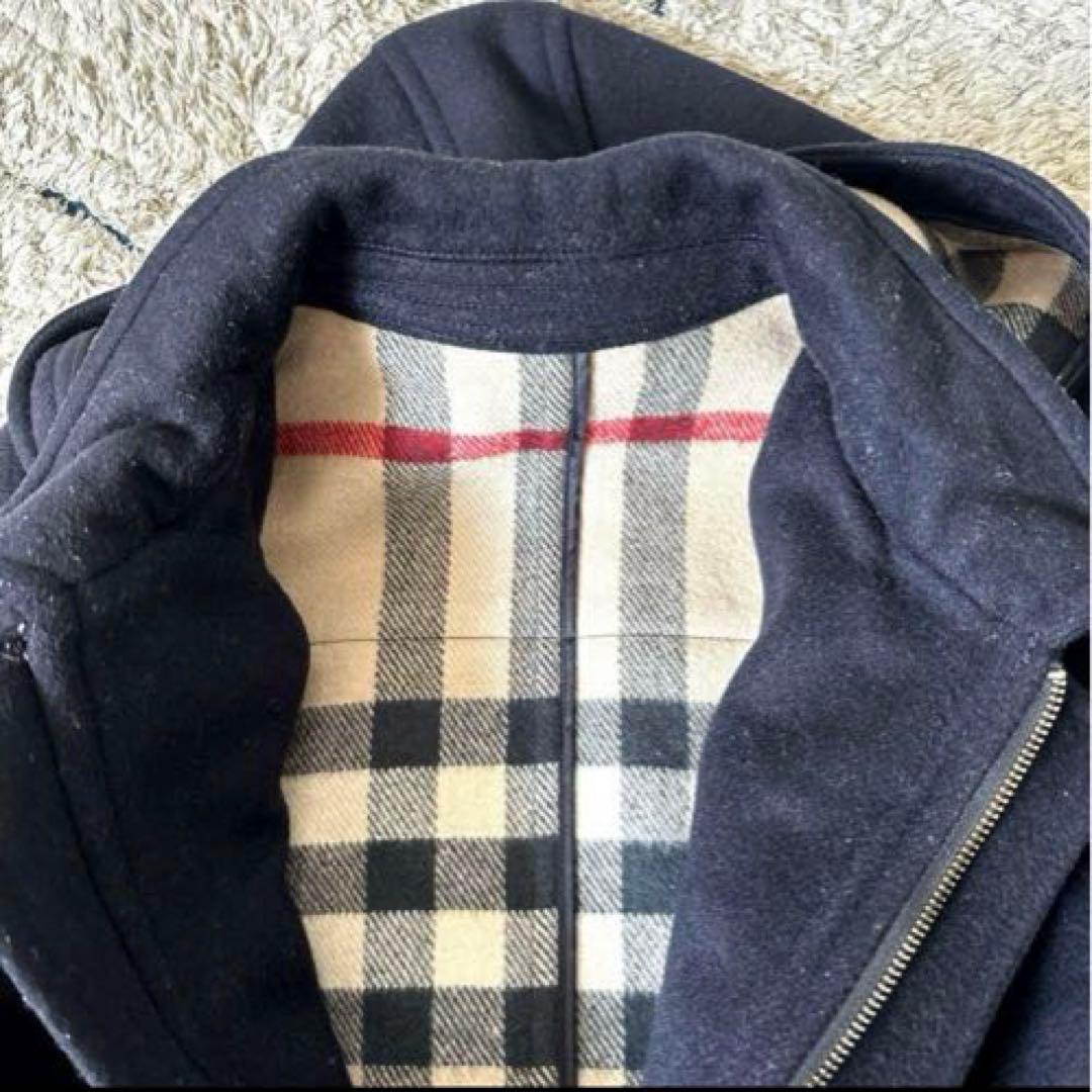 【2way✨】バーバリー　ダッフルコート　メガチェック　トグル　レザー　ネイビー