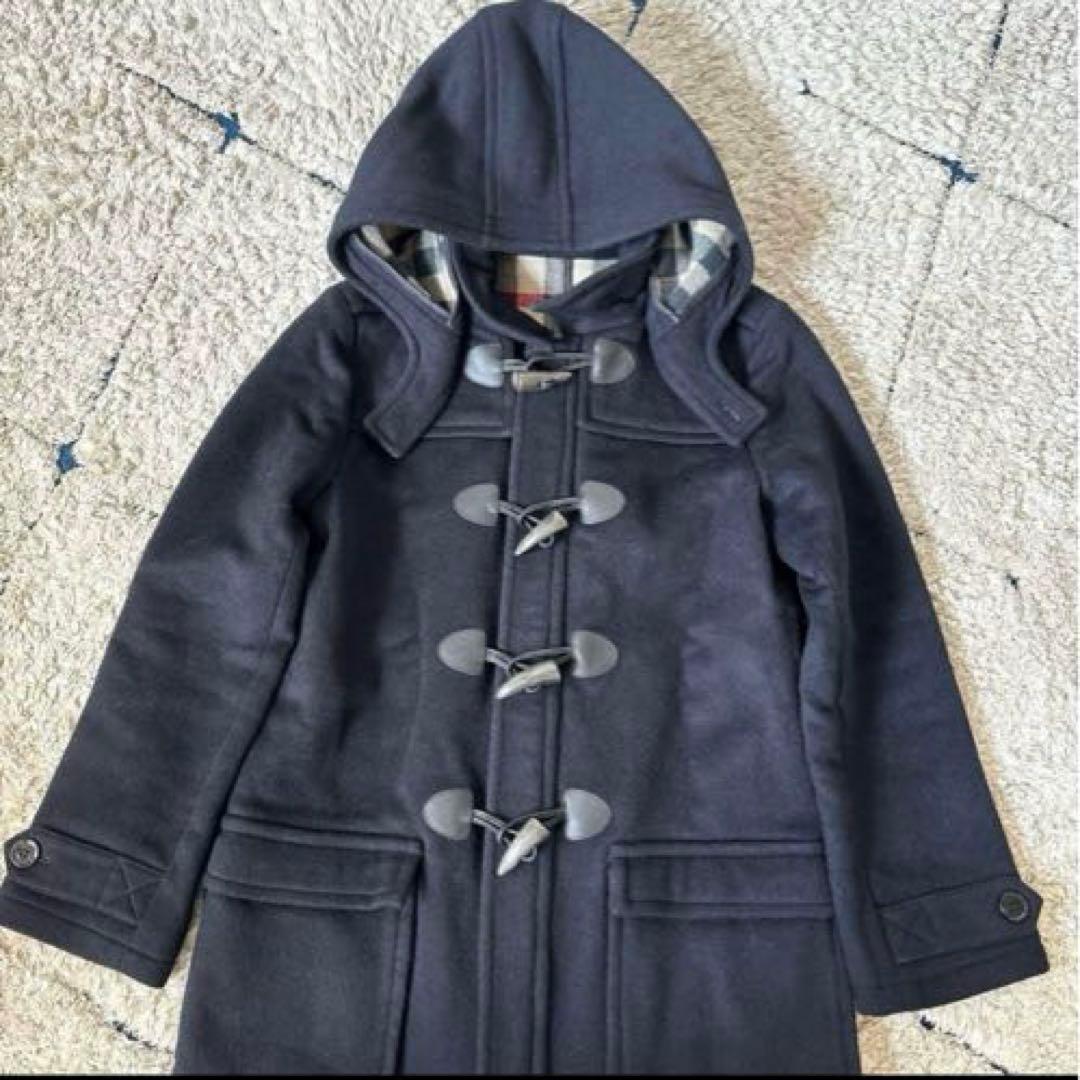 【2way✨】バーバリー　ダッフルコート　メガチェック　トグル　レザー　ネイビー