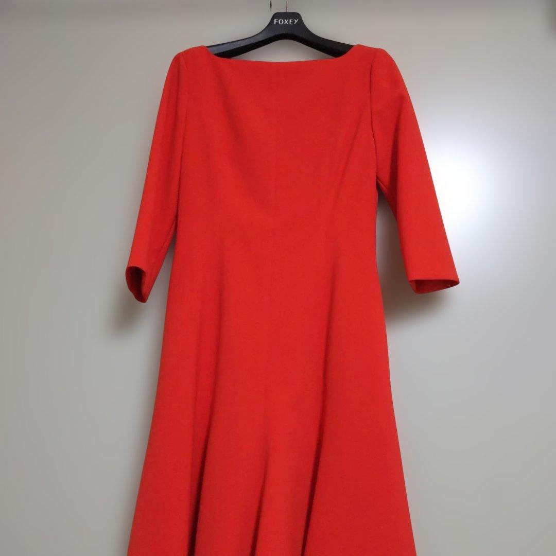 FOXEY レッド 七分袖ワンピース 38新品未使用アウトレットパック福袋