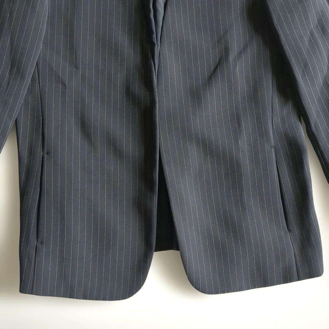 極美品★プラステ パンツスーツ カラーレス テーパードパンツ ストライプ 紺 M