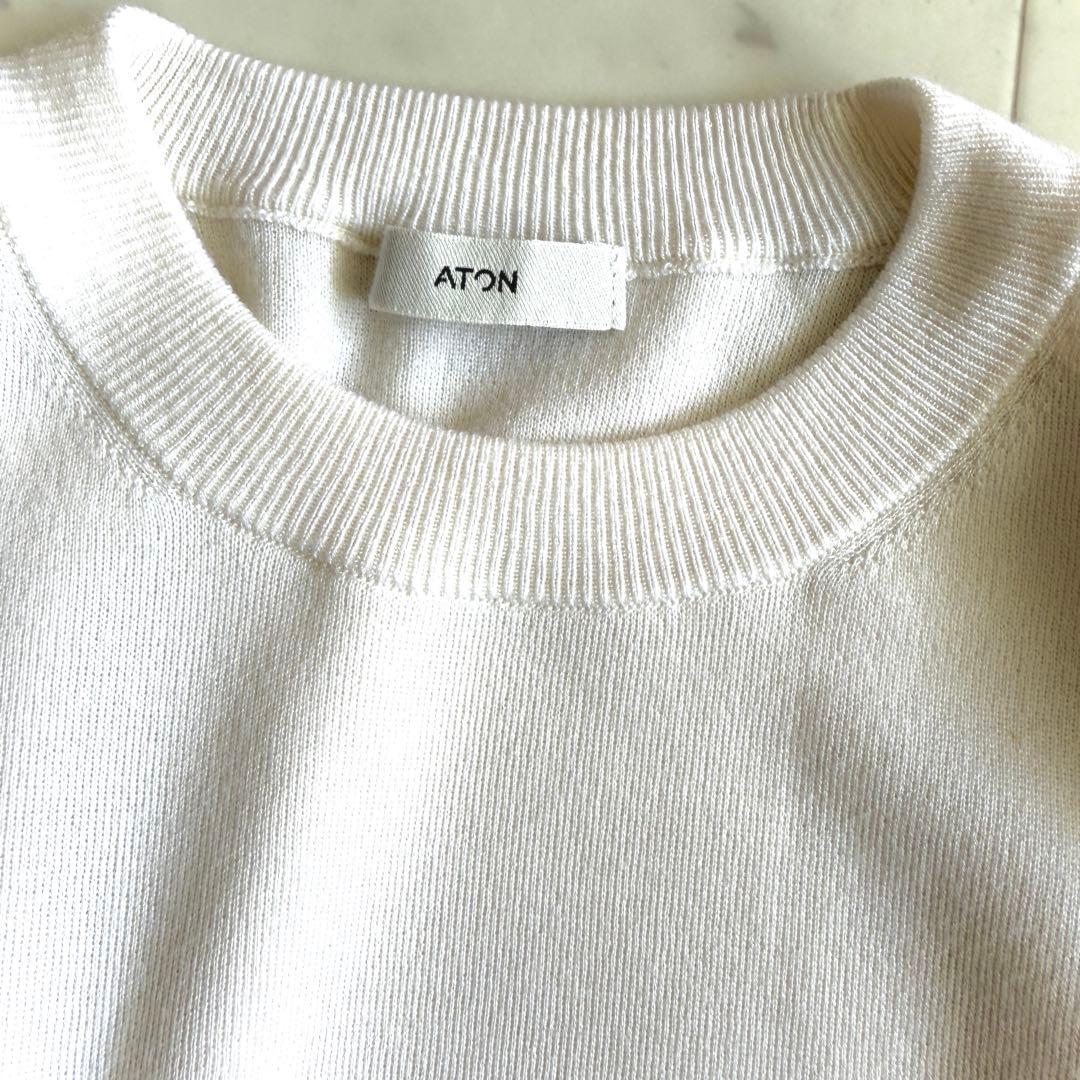 美品 エイトン ATON カシミヤシルク クルーネックセーター オフホワイト 2