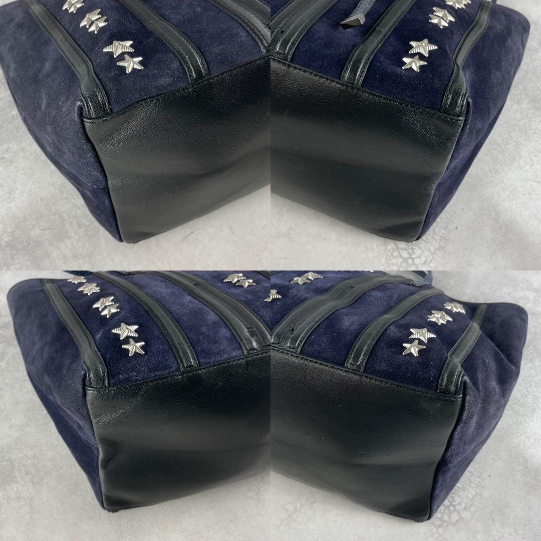 値下/希少 ジミーチュウ トートバッグ スター スタッズ レザー A4 ネイビー