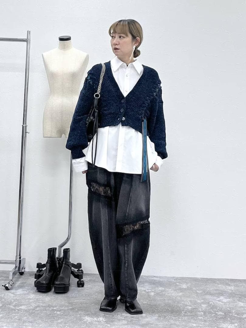 即完売品 新作 新品 HARE モールレースアップカーディガン ブルー