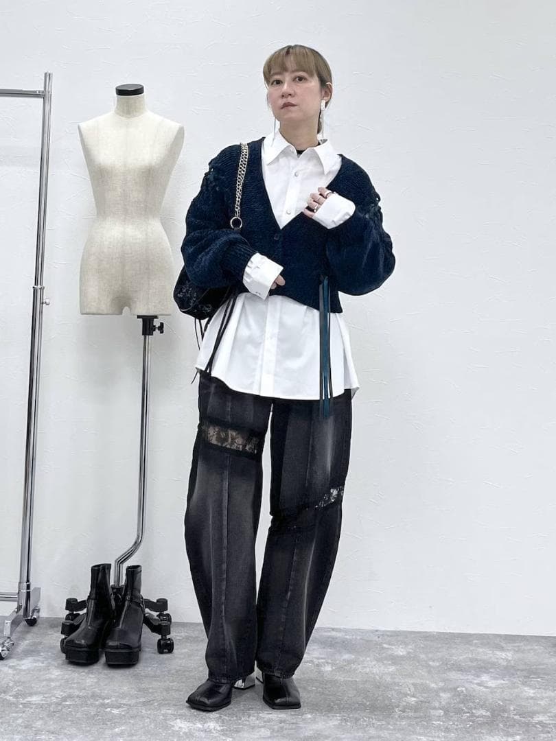 即完売品 新作 新品 HARE モールレースアップカーディガン ブルー