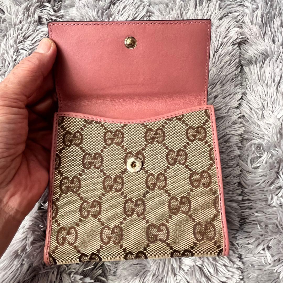 美品✨GUCCI 折り財布　GGキャンバス ラブリーハート　ピンクベージュ