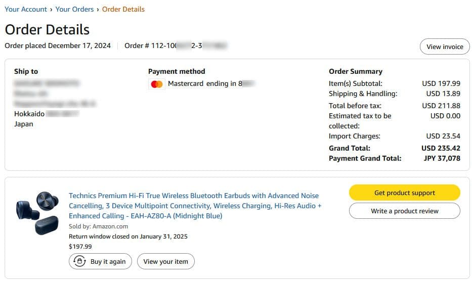 【美品】Technics ワイヤレスイヤフォンEAH-AZ80 日本未発売限定色