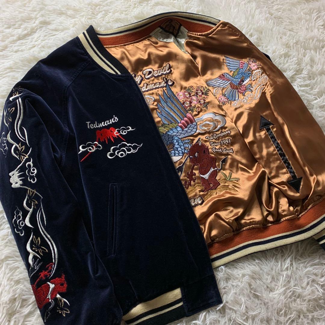 美品■TEDMAN スカジャン リバーシブル 別珍 刺繍 ブラック 40