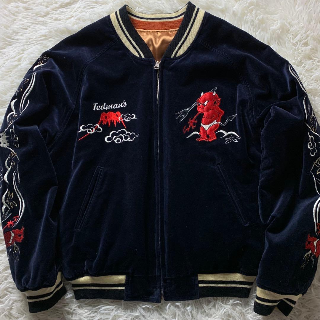 美品■TEDMAN スカジャン リバーシブル 別珍 刺繍 ブラック 40