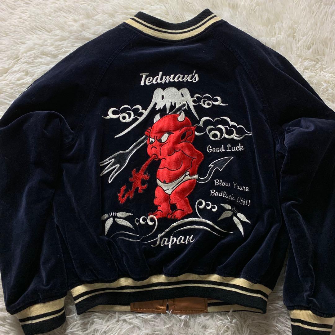 美品■TEDMAN スカジャン リバーシブル 別珍 刺繍 ブラック 40