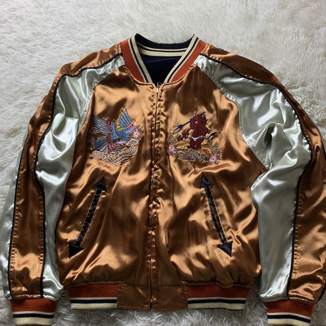 美品■TEDMAN スカジャン リバーシブル 別珍 刺繍 ブラック 40