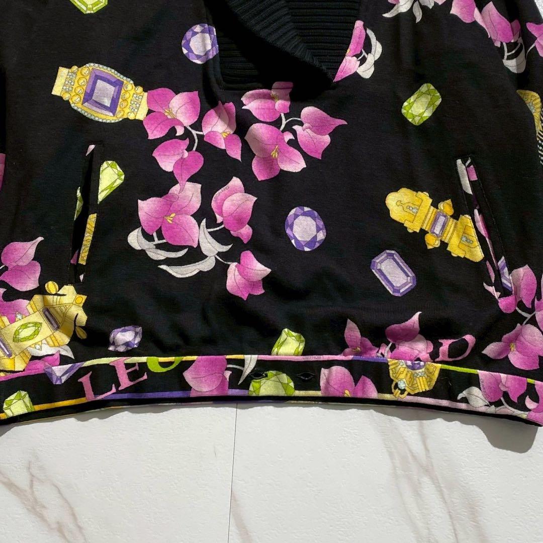 極美品✨レオナールスポーツ ショールカラーニット ウール100 花柄 宝石 42