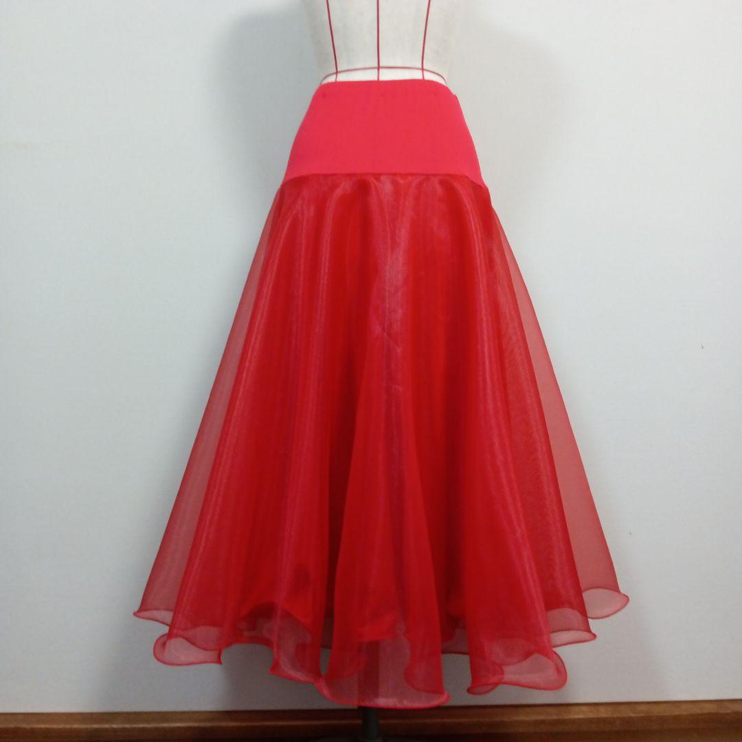 かまってちゃん ハンドメイド　社交ダンス　赤　セットアップ　　オーガンジー