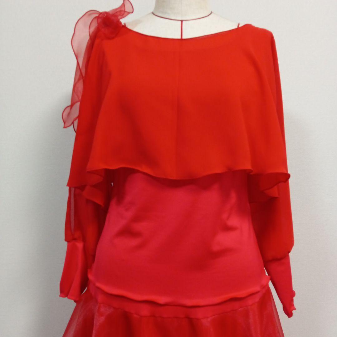 かまってちゃん ハンドメイド　社交ダンス　赤　セットアップ　　オーガンジー