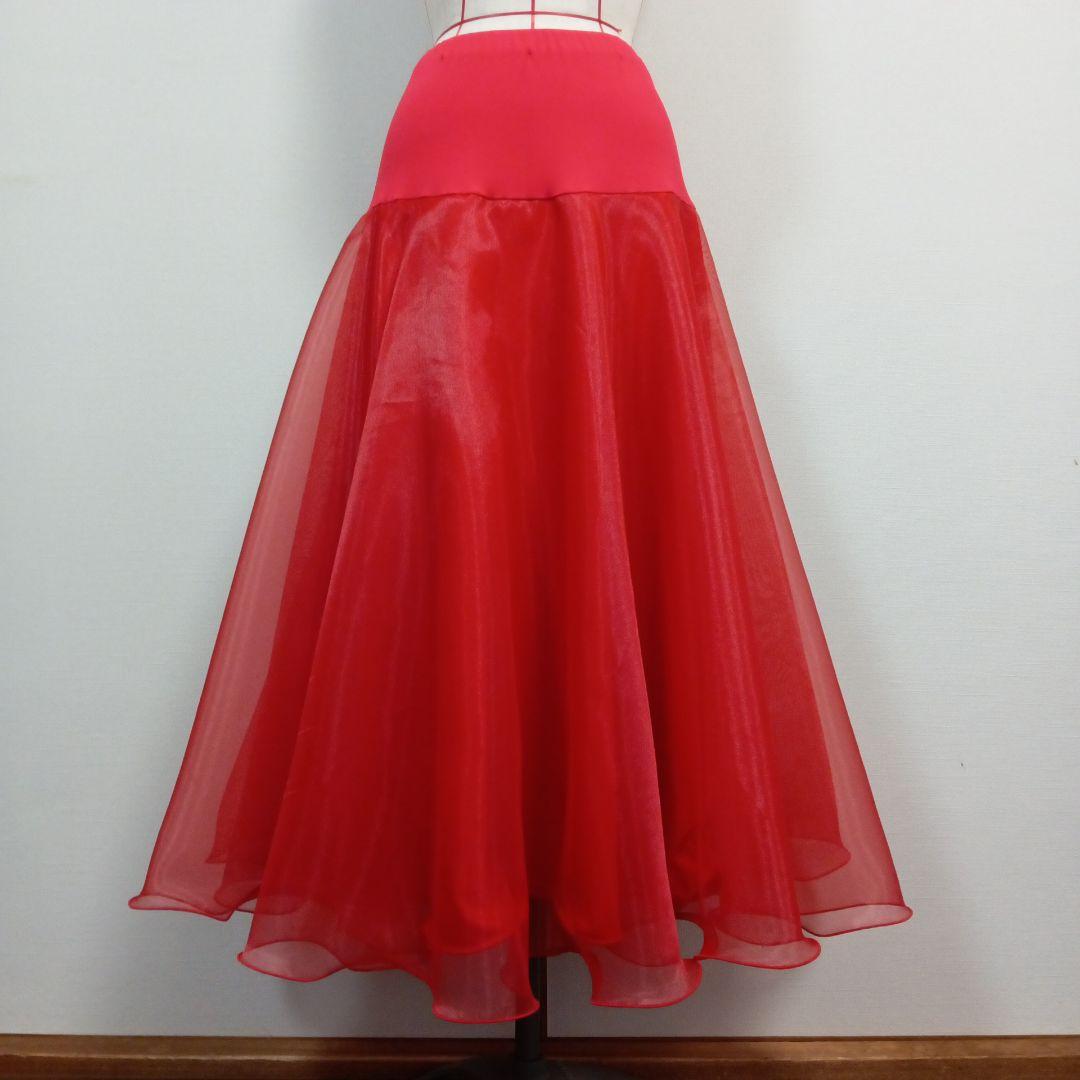 かまってちゃん ハンドメイド　社交ダンス　赤　セットアップ　　オーガンジー