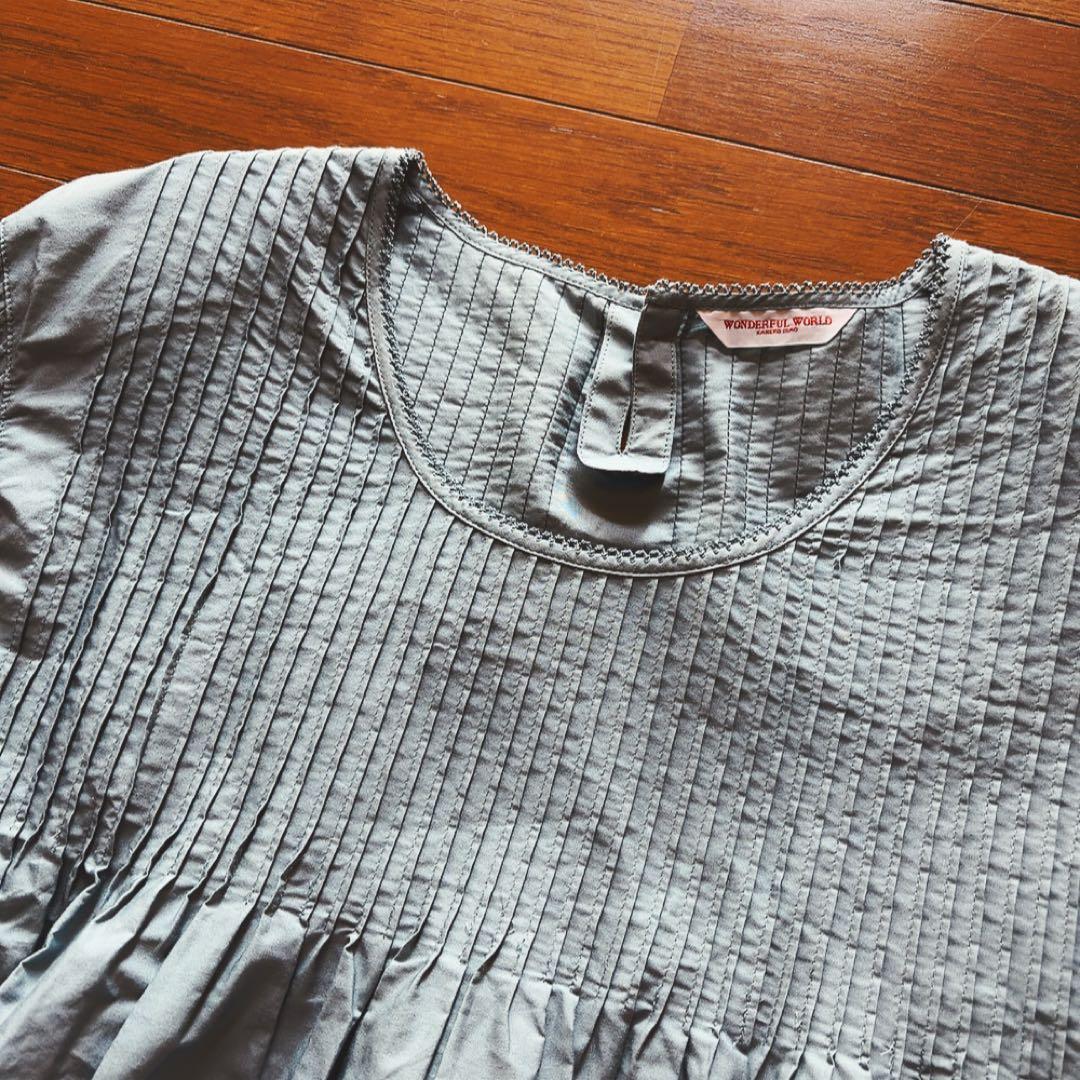 Wonderful World ブロードピンタック遣い長袖ブラウス・ブルーグレー