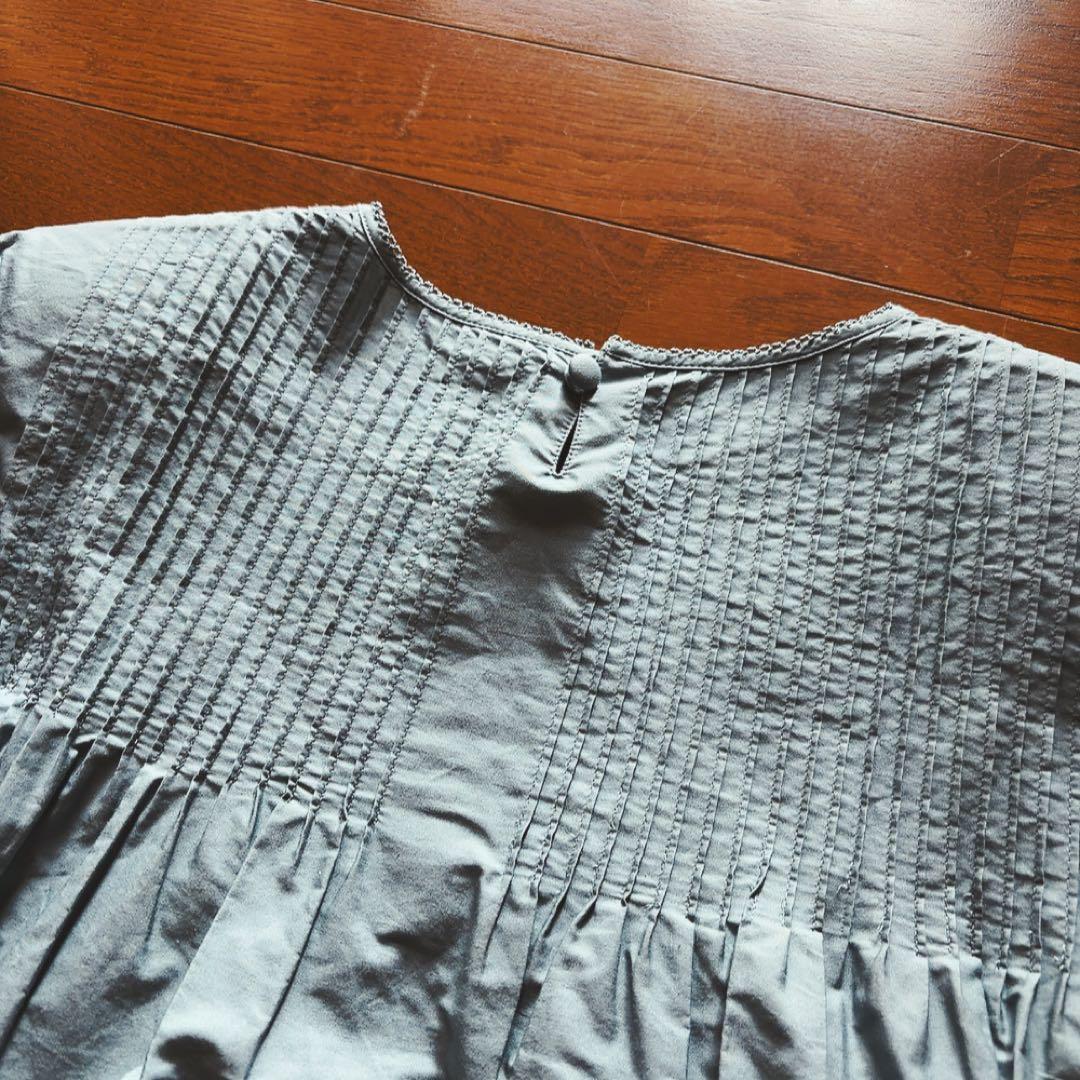 Wonderful World ブロードピンタック遣い長袖ブラウス・ブルーグレー