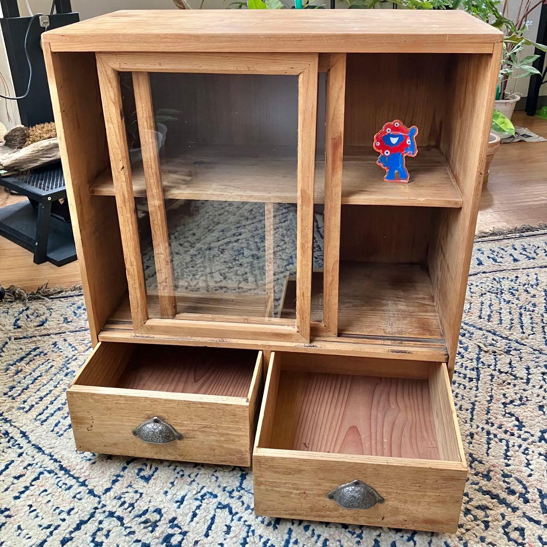 古道具　ガラス戸棚　昭和初期　ヴィンテージ家具