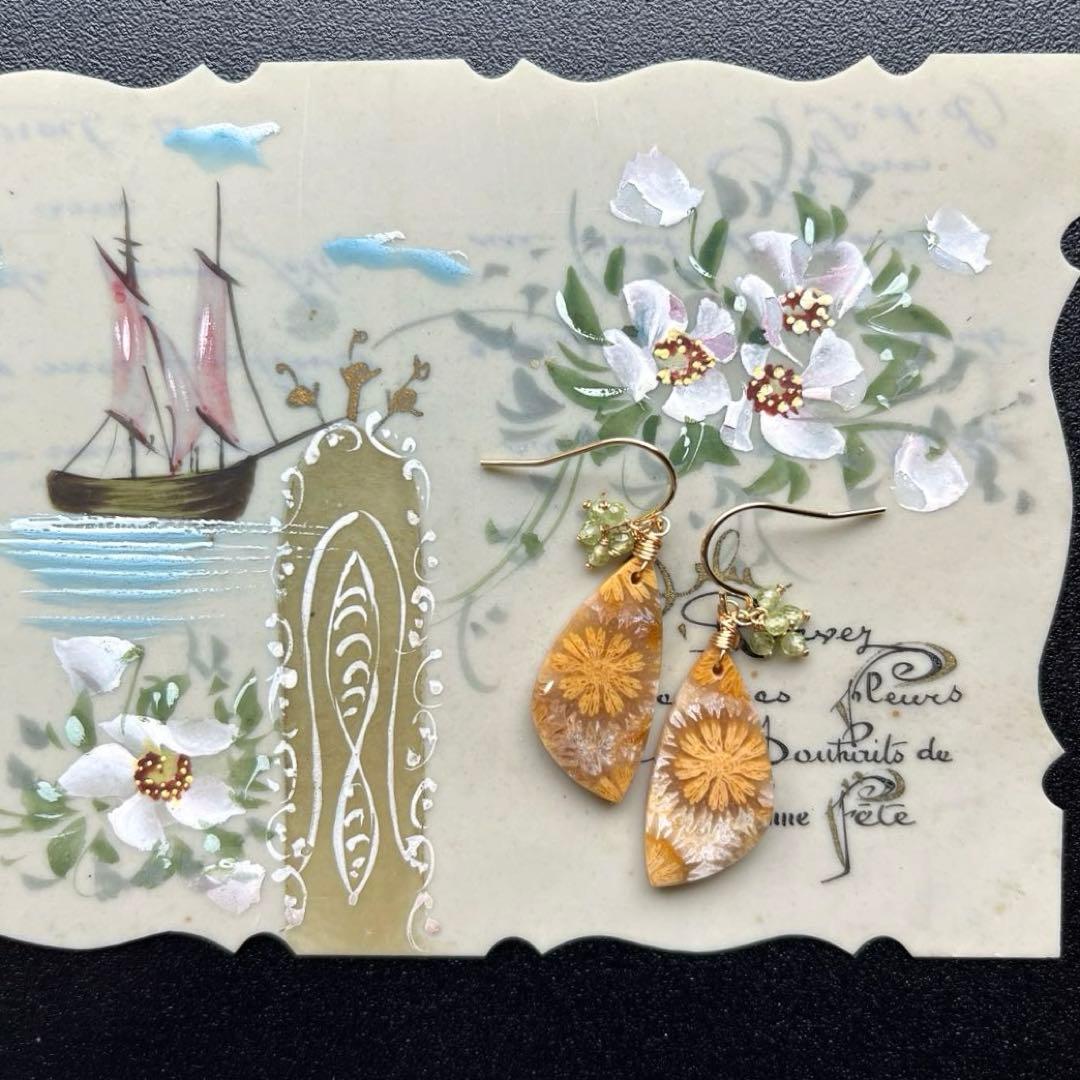 Kaya様✴︎イエローフォッシルコーラルチャーム&フォッシルコーラルネックレス