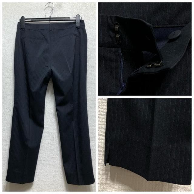 新品☆13号L紺系ストライプ♪うす手9分丈パンツスーツ♪お仕事・通勤☆b408