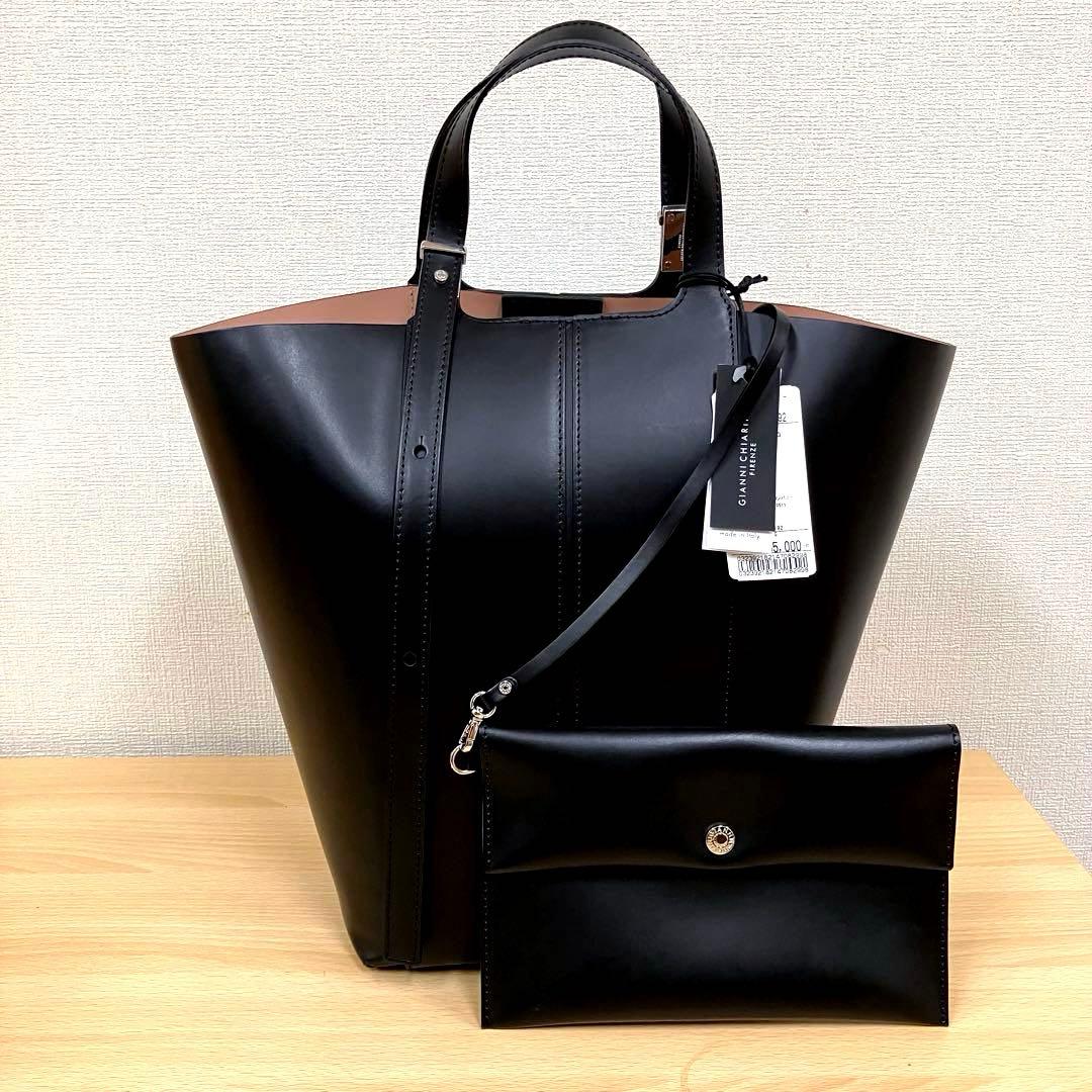 新品タグ付ジャンニキアリーニ◆本革トートバッグ大きめ希少サイズ黒6万イタリア製