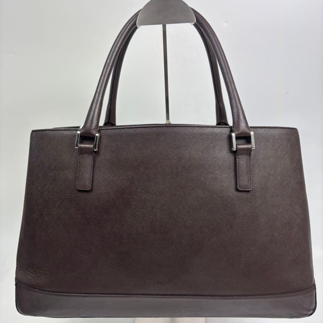 美品　バーバリー ハンドバッグ サフィアーノ ロゴプレート ダークブラウン