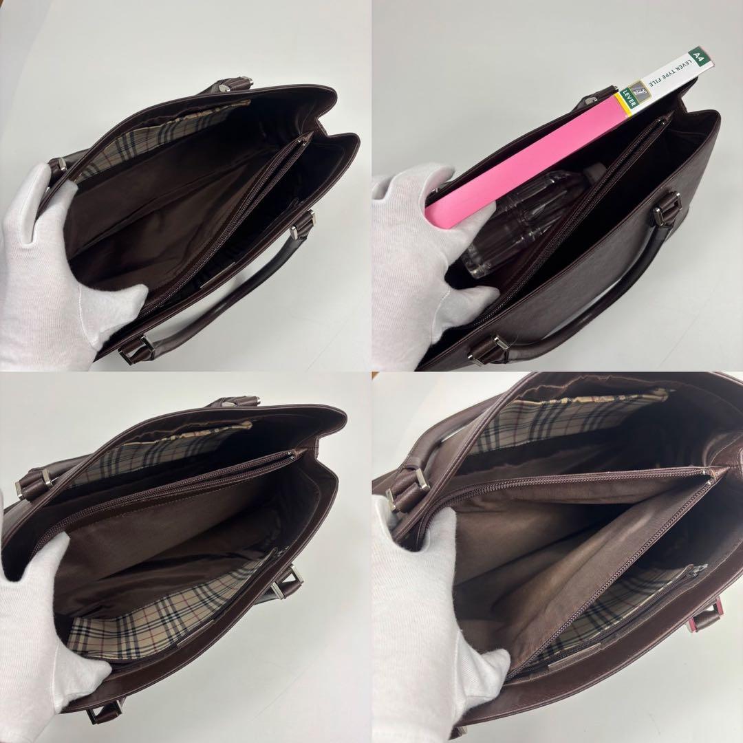 美品　バーバリー ハンドバッグ サフィアーノ ロゴプレート ダークブラウン