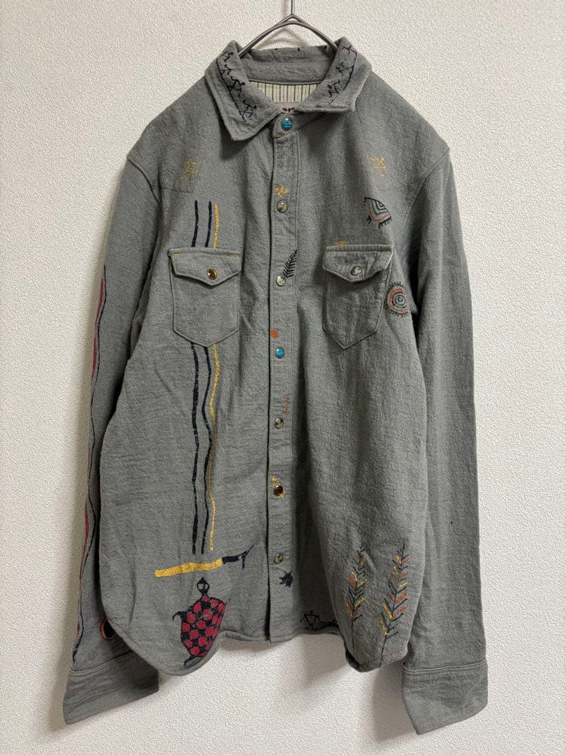 【レア品】 KAPITAL キャピタル 刺繍入りグレー長袖シャツ