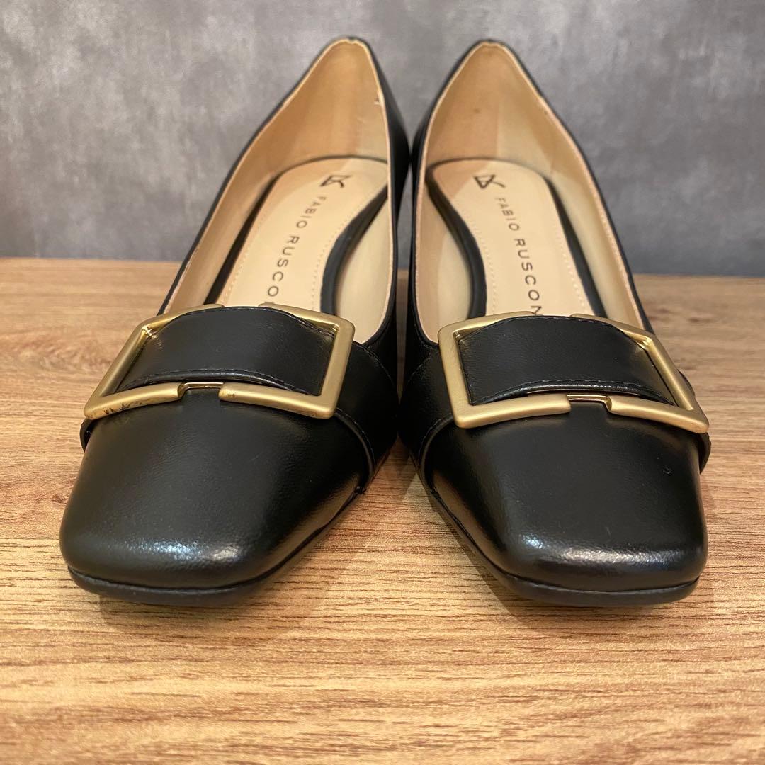 【極美品】 ファビオルスコーニ メタルバックル パンプス スクエアトゥ ブラック
