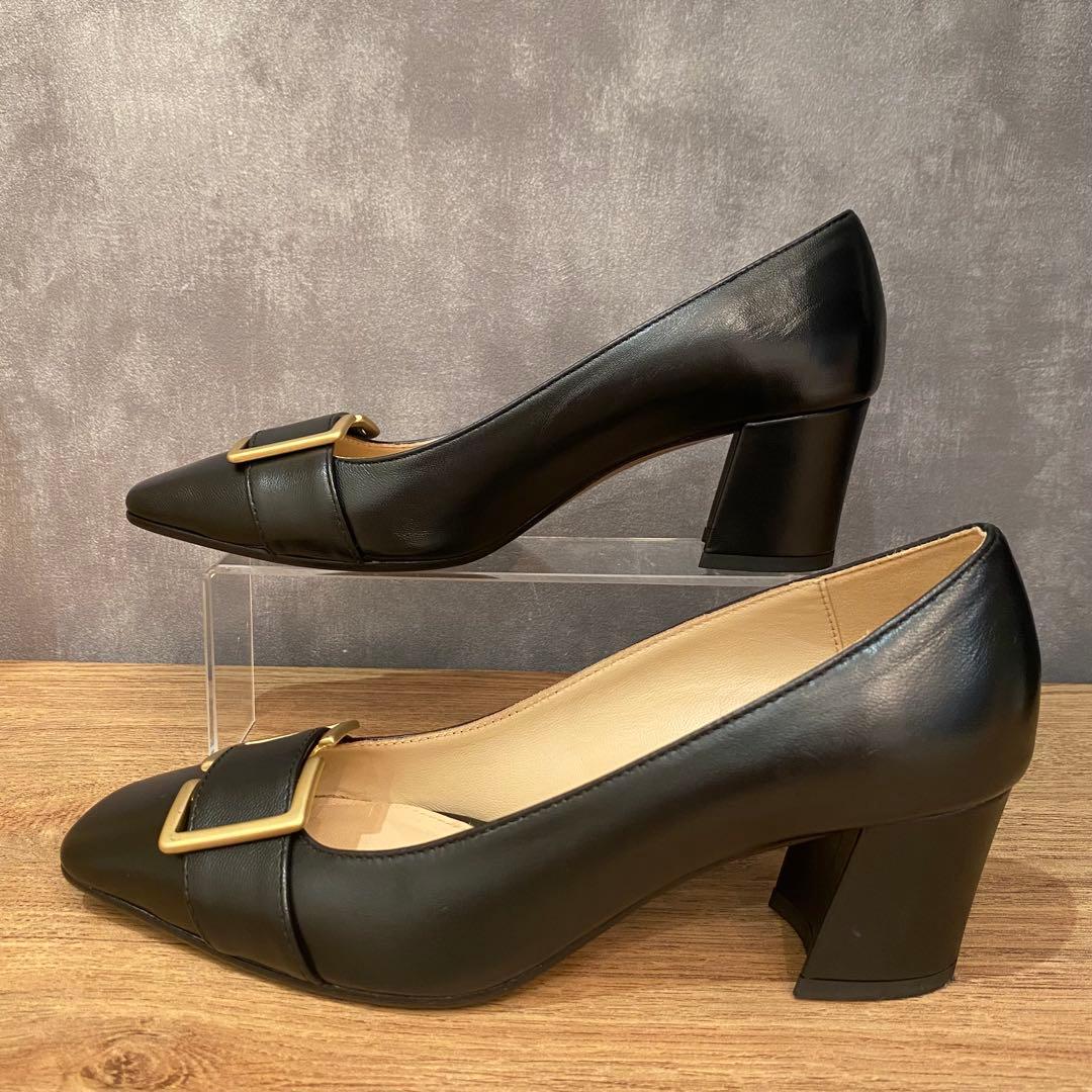 【極美品】 ファビオルスコーニ メタルバックル パンプス スクエアトゥ ブラック