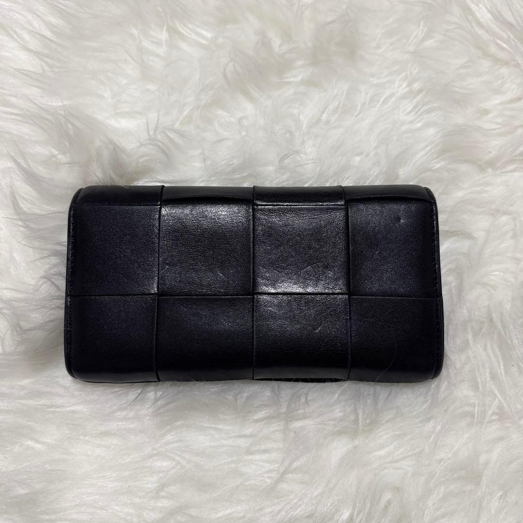 ボッテガ カセット ラージ フラップウォレット 財布 黒 レザー 長財布