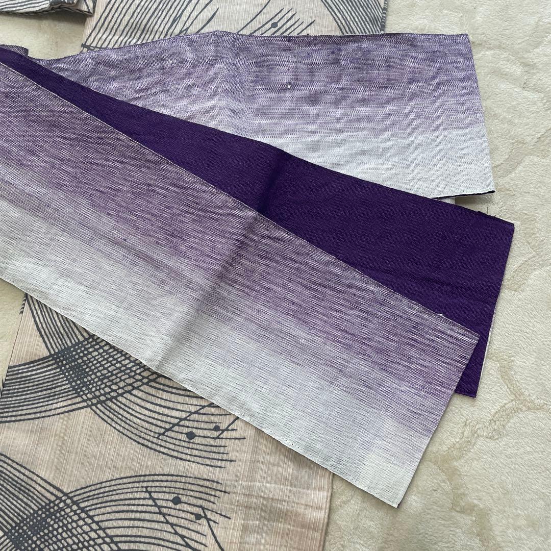 波模様浴衣・グラデーション紫帯セット
