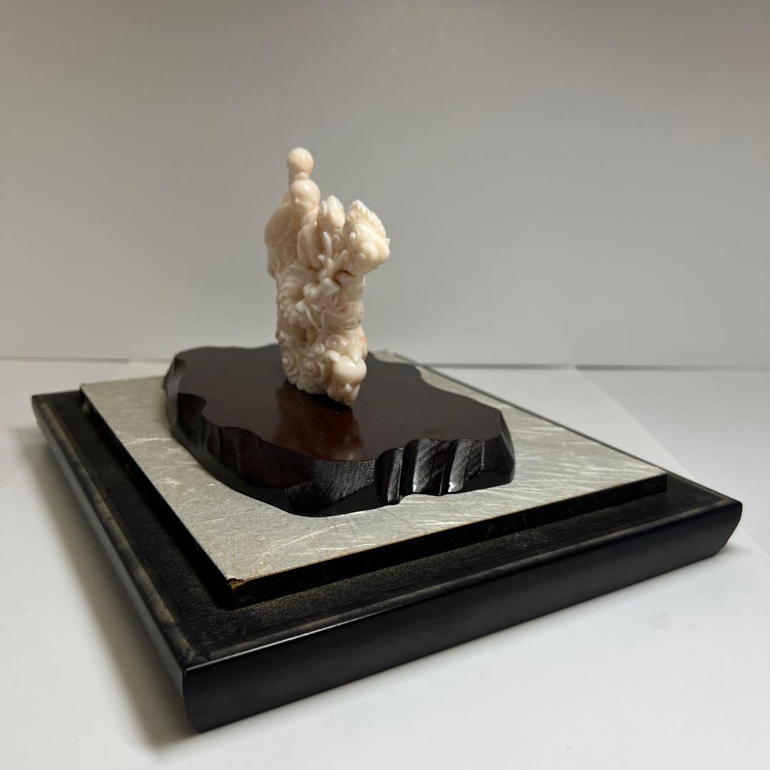 本桃色珊瑚　龍童子置物　ケース付　東Y7-1211☆2Fトヒト