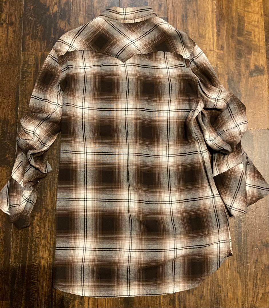 ナンバーナイン　レーヨン　オンブレロング丈チェックシャツ　ブラウン　3
