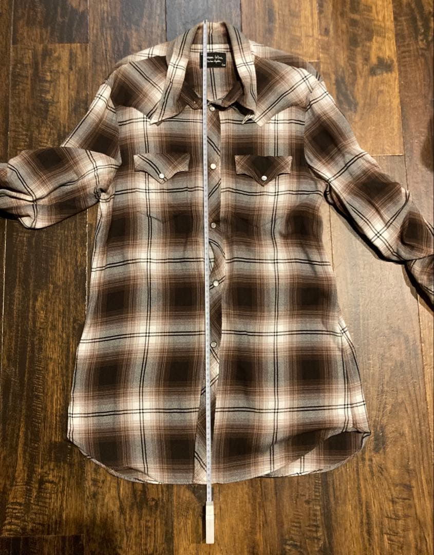 ナンバーナイン　レーヨン　オンブレロング丈チェックシャツ　ブラウン　3