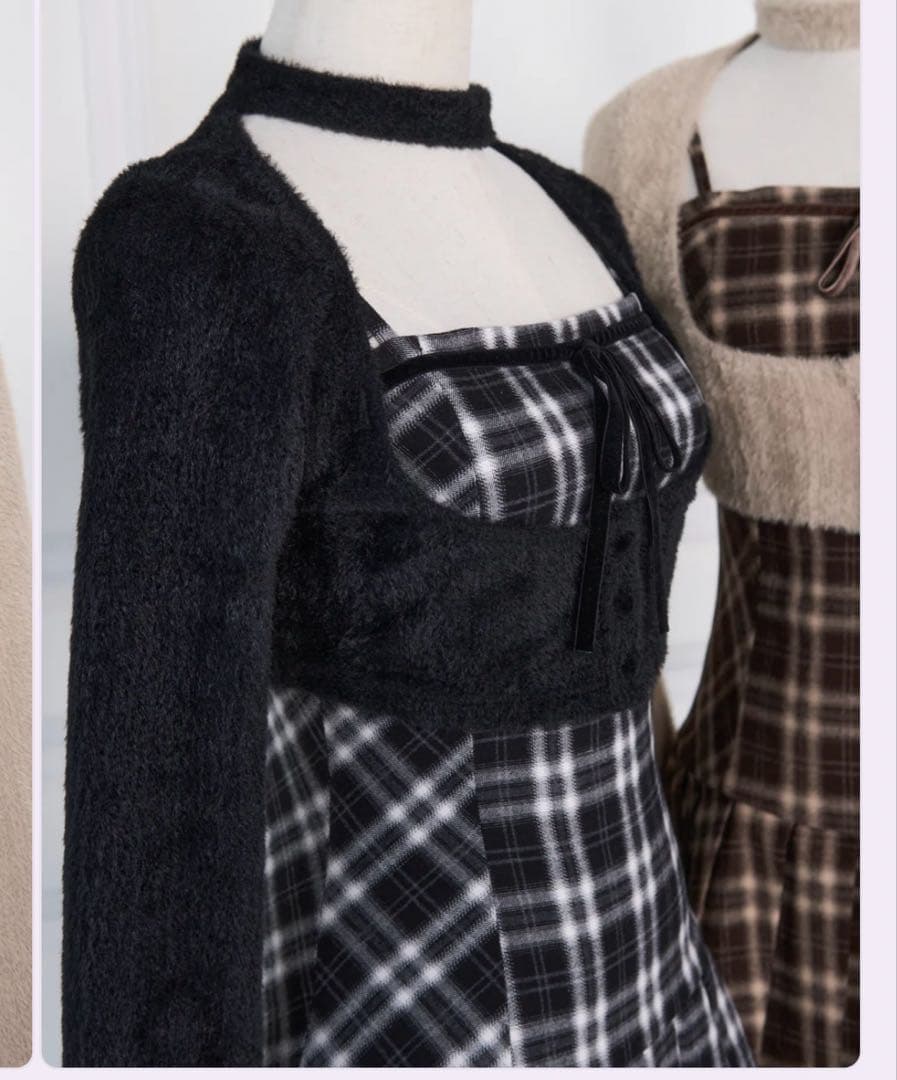 【新品未使用】BunnyLis nogenki ファーボレロ×チェックミニワンピ