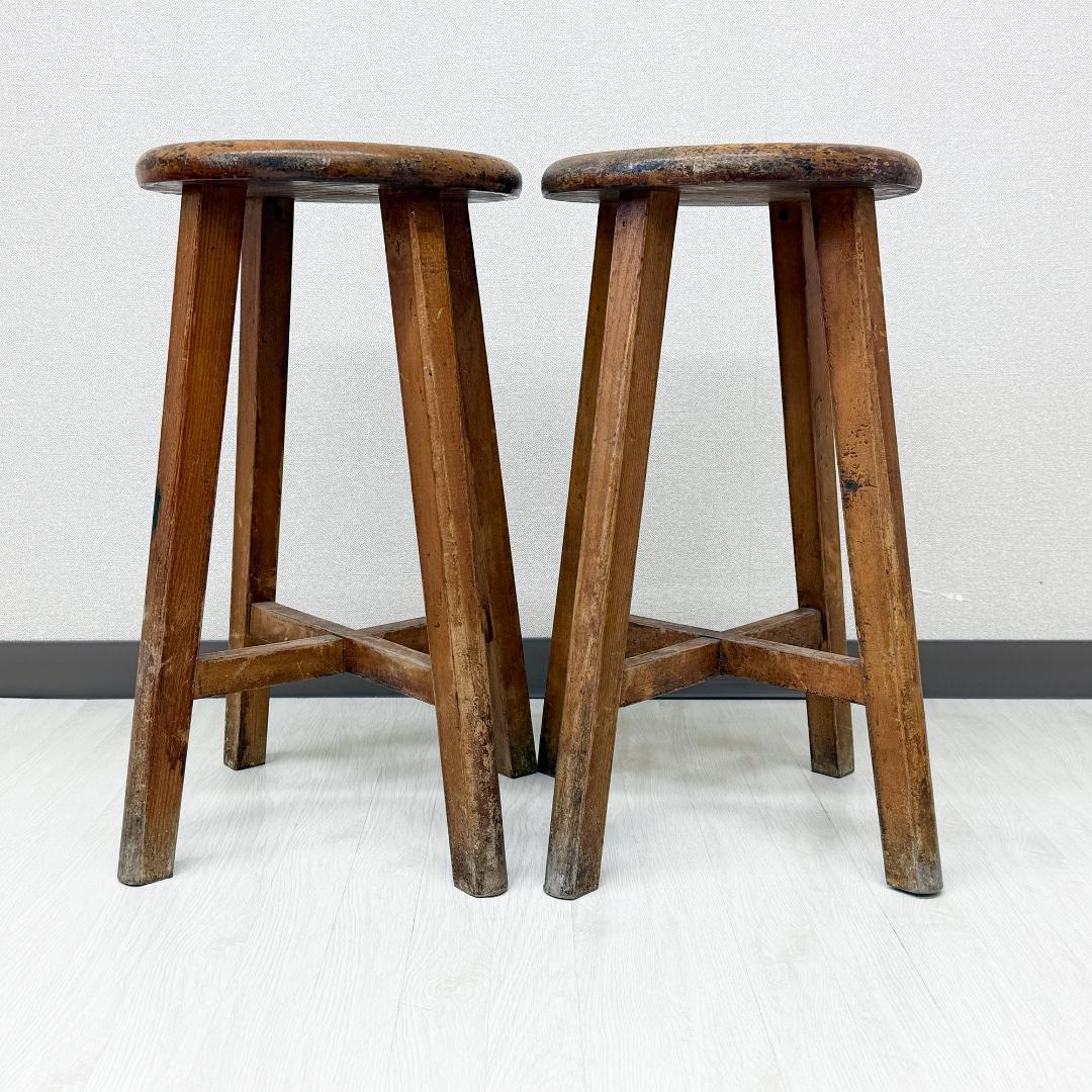 昭和レトロ 木製 丸椅子 2個セット