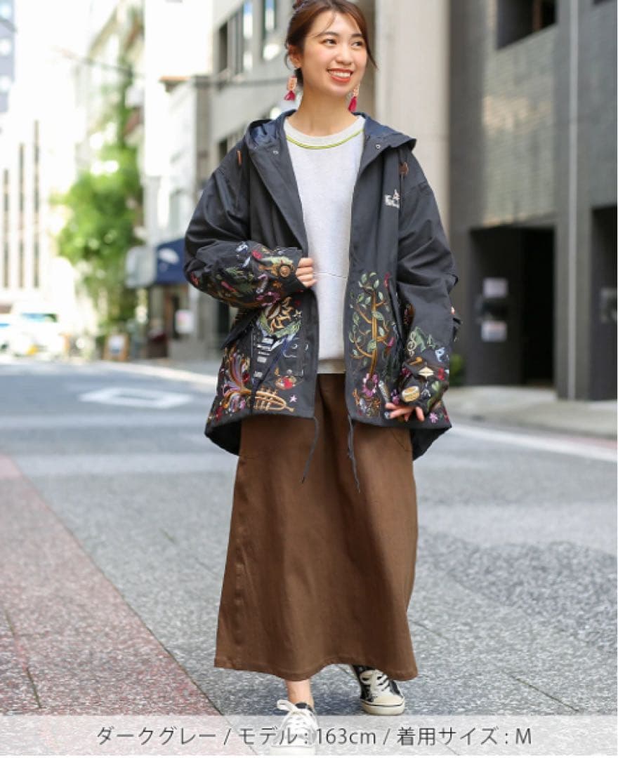 go slow caravan コードクロスパネル 刺繍 モッズコート 黒 音楽