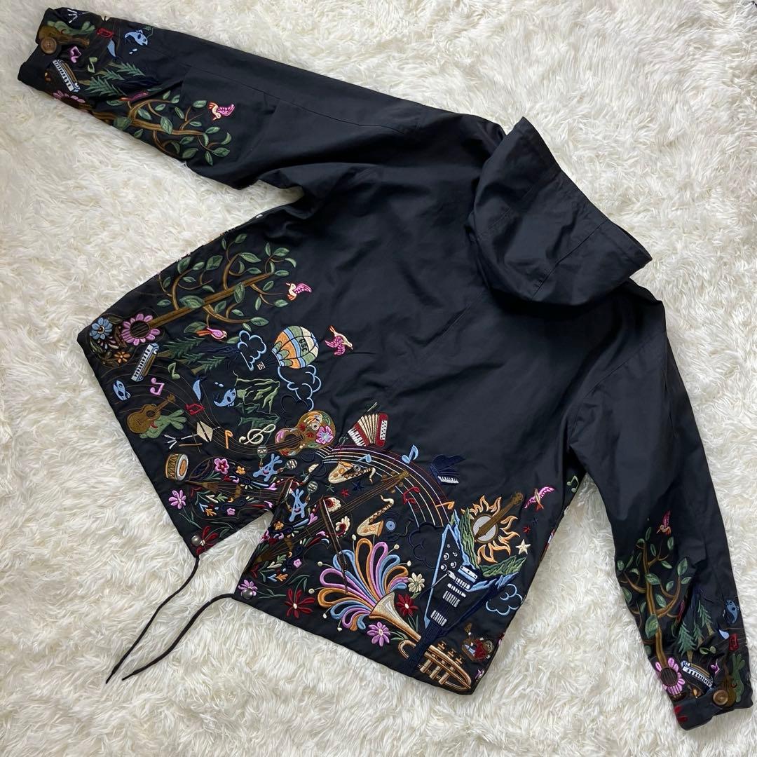 go slow caravan コードクロスパネル 刺繍 モッズコート 黒 音楽