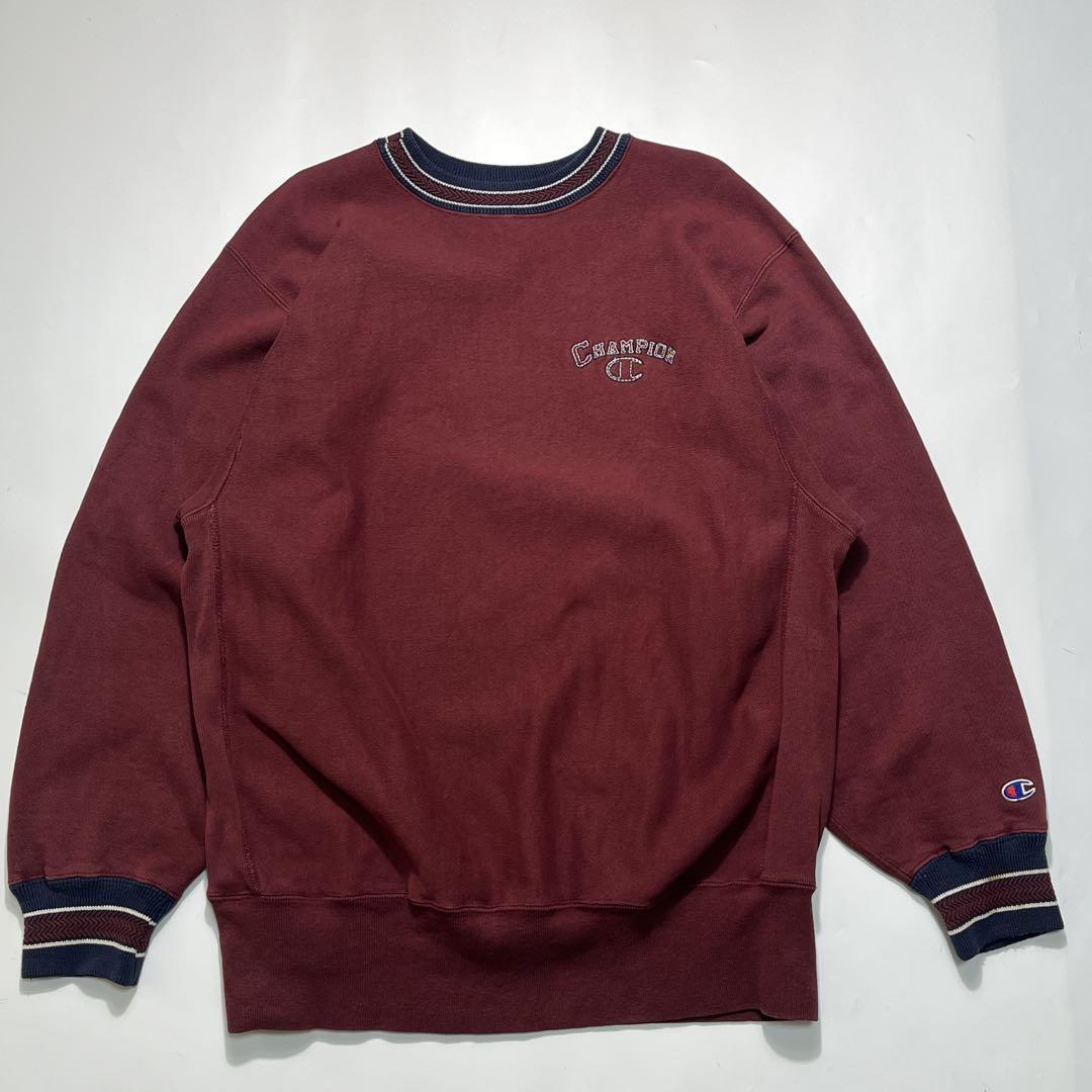 90s チャンピオンUSA製 リバースウィーブ バーガンディ リブライン7356