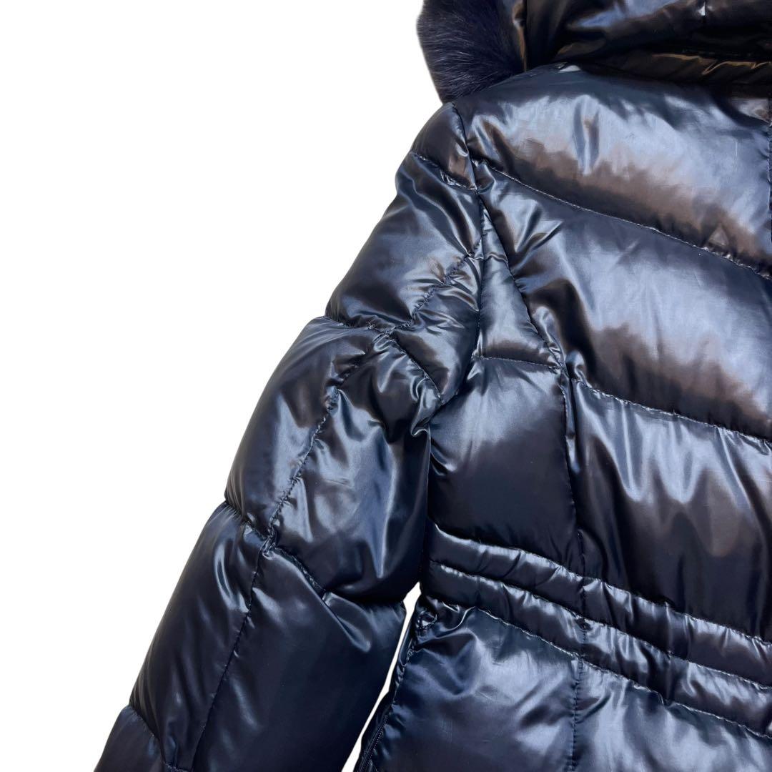 40 ブルーフォックス ファー ダウンコート Aライン フレア インディヴィ 紺