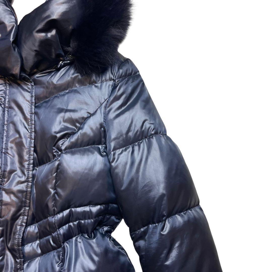 40 ブルーフォックス ファー ダウンコート Aライン フレア インディヴィ 紺