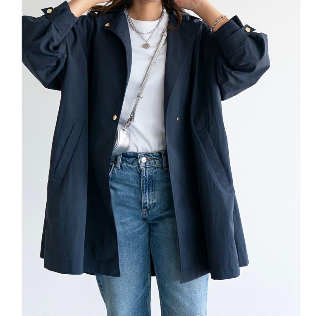 Aラインナイロンコート harukaさんコラボ　ネイビー　36