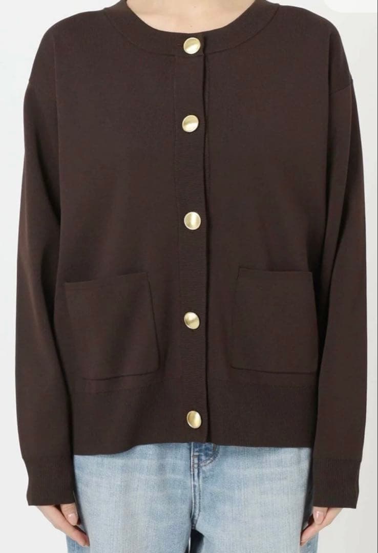 Spick&Span ウォッシャブルクルーネックカーディガン　ブラウン