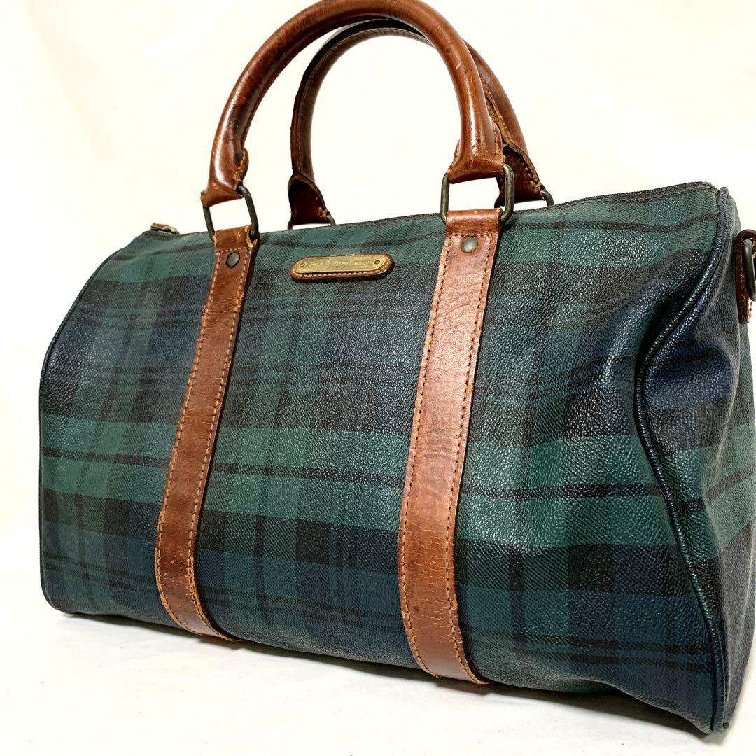 良品✨ ポロラルフローレン　タータンチェック　ミニボストンバッグ　グリーン