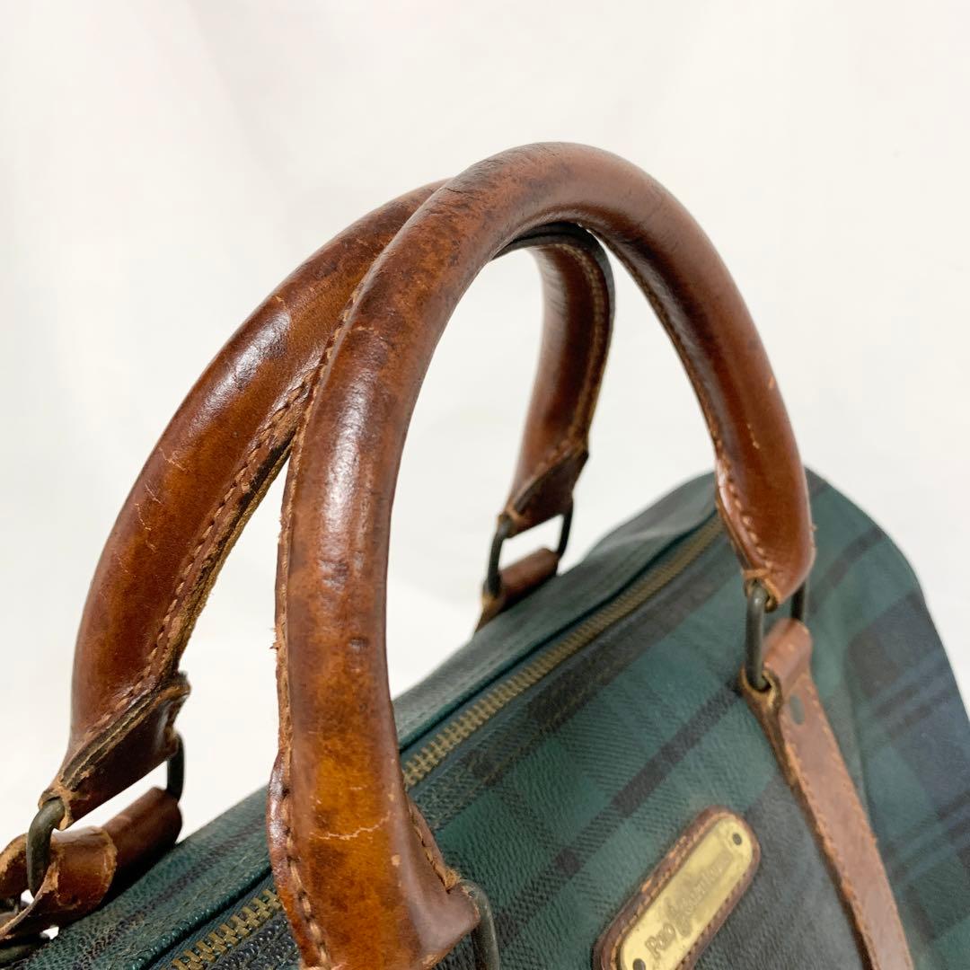 良品✨ ポロラルフローレン　タータンチェック　ミニボストンバッグ　グリーン